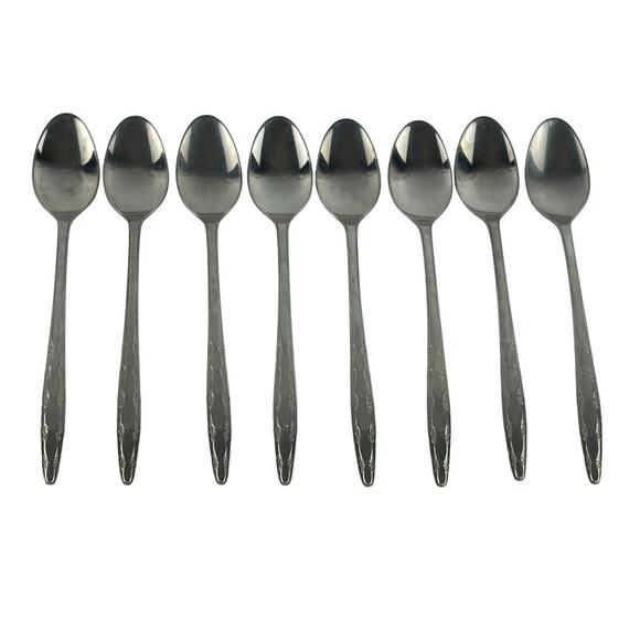 8 Vintage Superior Stainless Teaspoons, Gardenia Pattern, Floral MCM Flatware - Picture 6 of 13